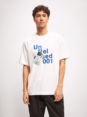 THE BEAR HOUSE Self Design Men Round Neck White T-Shirt