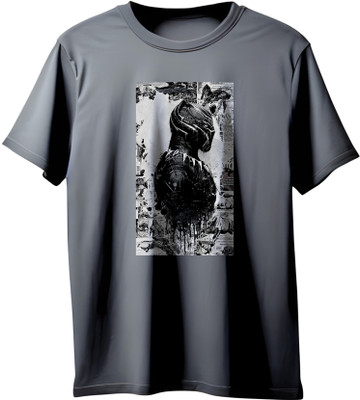 VIRAJ VINTAGE Printed Men Round Neck Grey T-Shirt