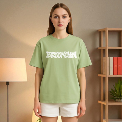 Elvia Printed Women Round Neck Light Green T-Shirt