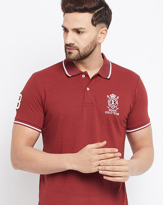The Million Club Solid Men Polo Neck Maroon T-Shirt