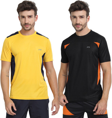 FTX Colorblock Men Round Neck Gold, Black T-Shirt
