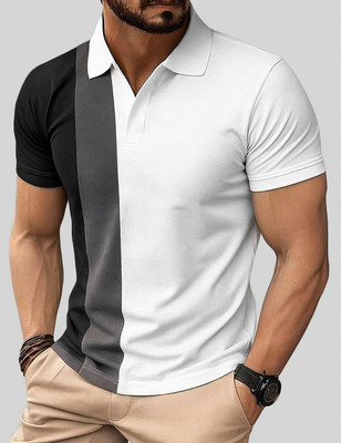 TAZO Solid Men Polo Neck White T-Shirt