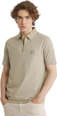 RARE RABBIT Solid Men Polo Neck Grey T-Shirt