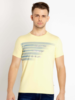 Status Quo Printed, Typography Men Round Neck Yellow T-Shirt
