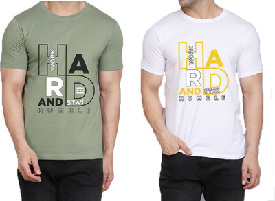 WOOSTRO Printed Men Round Neck Light Green, White T-Shirt