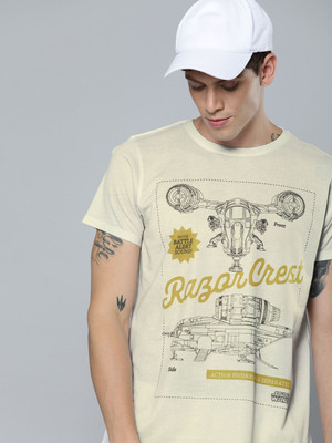 Kook N Keech Star Wars Graphic Print Men Round Neck Beige T-Shirt