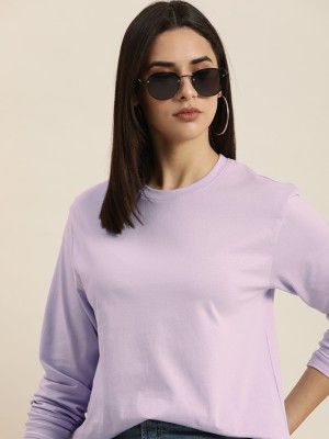 PP PRODUCTIONS Solid Women Round Neck Purple T-Shirt