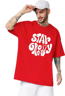FARBOT Typography Men Round Neck Red T-Shirt