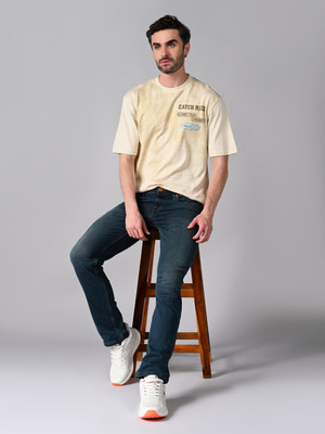 KILLER Graphic Print Men Round Neck Beige T-Shirt