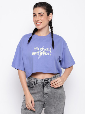 Belliskey Printed, Typography Women Round Neck Purple T-Shirt