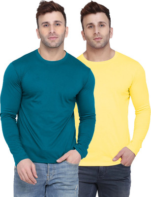 Kroptee Solid Men Round Neck Blue, Yellow T-Shirt