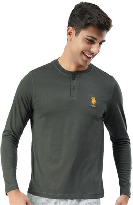 U.S. POLO ASSN. Solid Men Henley Neck Beige T-Shirt