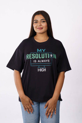 Bandar Baant Printed Women Round Neck Black T-Shirt