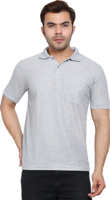 Mooseberry Solid Men Polo Neck Grey T-Shirt