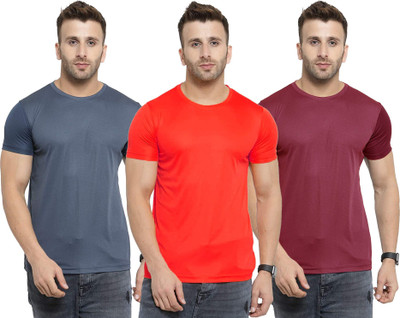 UDI n ADI Solid Men Round Neck Red, Maroon, Grey T-Shirt