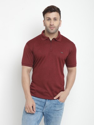 Gritstones Solid Men Polo Neck Maroon T-Shirt