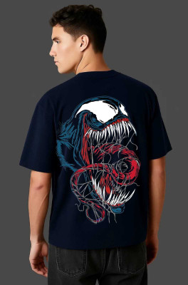 Dripghost Graphic Print Men Crew Neck Dark Blue T-Shirt