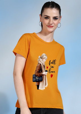 Moda Rapido Graphic Print Women Round Neck Yellow T-Shirt