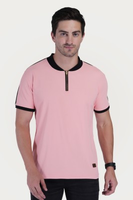 Polo Plus Solid Men Zip Neck Pink T-Shirt