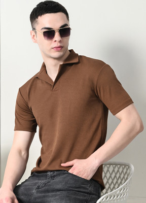 Moda Rapido Solid Men Polo Neck Brown T-Shirt