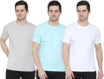 KEOTI Solid Men Round Neck White, Grey, Light Blue T-Shirt