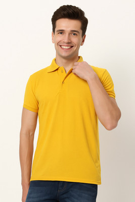 KJL Solid Men Polo Neck Yellow T-Shirt