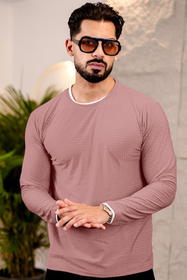 Manlino Solid Men Round Neck Pink T-Shirt