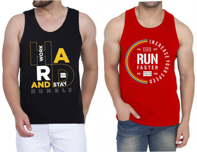 WOOSTRO Printed Men Scoop Neck Black, Red T-Shirt