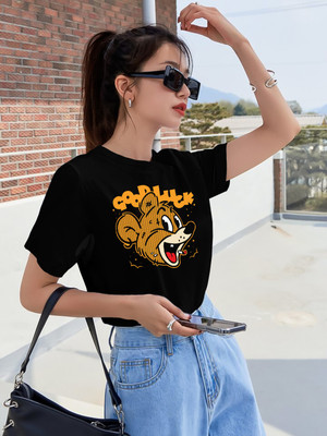 THE DRY STATE Graphic Print Women Round Neck Black T-Shirt