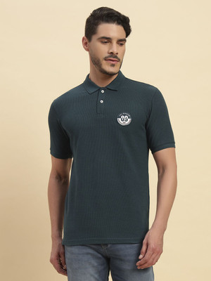 CANTABIL Solid Men Polo Neck Dark Blue T-Shirt