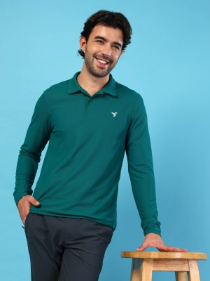 TECHNOSPORT Solid Men Polo Neck Green T-Shirt