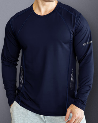 EyeBogler Solid Men Round Neck Navy Blue T-Shirt