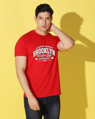 WOOSTRO Printed Men Round Neck Red T-Shirt