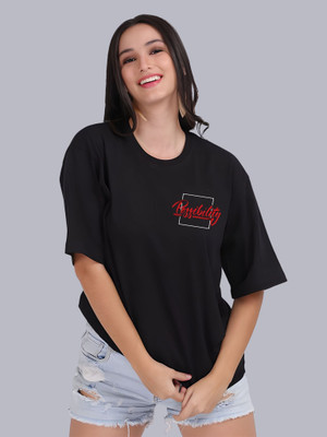 Moda Rapido Graphic Print Women Round Neck Black T-Shirt