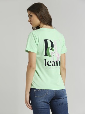 Pepe Jeans Printed, Typography Women Round Neck Green T-Shirt