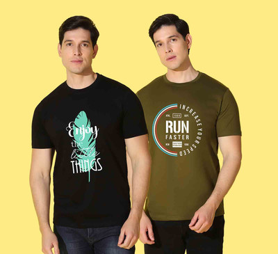 WOOSTRO Printed Men Round Neck Multicolor T-Shirt