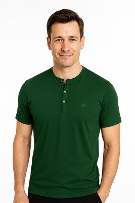 CELSIUS Solid Men Henley Neck Dark Green T-Shirt