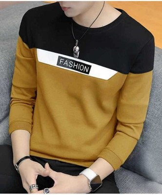 Bell Paper Colorblock Men Round Neck Yellow T-Shirt