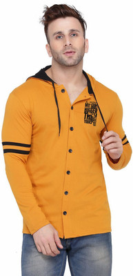 tfurnish Solid Men Hooded Neck Gold T-Shirt