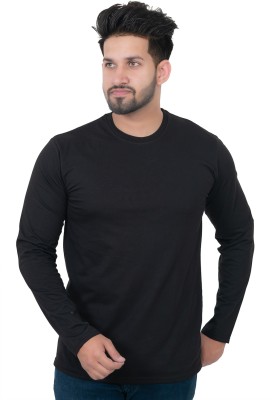 E-MAX Solid Men Round Neck Black T-Shirt