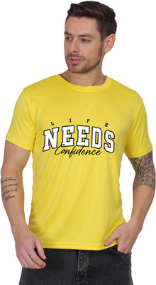Shiv Junction Typography Men Round Neck Yellow T-Shirt