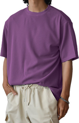 Zilcon Self Design Men Round Neck Reversible Purple T-Shirt