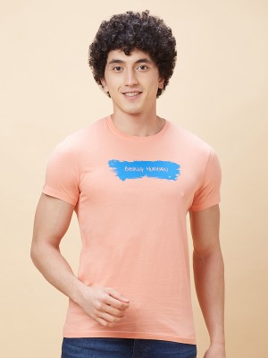 BEING HUMAN Printed, Typography Men Round Neck Pink T-Shirt