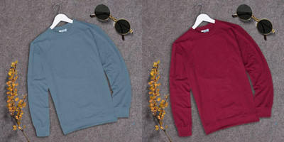 RABBY Solid Men Round Neck Light Blue, Maroon T-Shirt