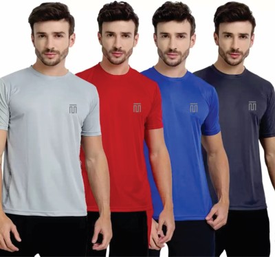 Datalact Solid Men Round Neck Red, Silver, Dark Blue, Grey T-Shirt
