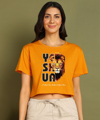 Moda Rapido Printed Women Round Neck Yellow T-Shirt
