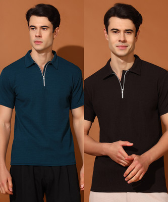 SYDNEY HILLS Self Design Men Zip Neck Multicolor T-Shirt