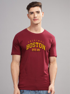 ADRO Printed Men Round Neck Maroon T-Shirt