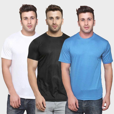 TQH Solid Men Round Neck Light Blue, White, Black T-Shirt