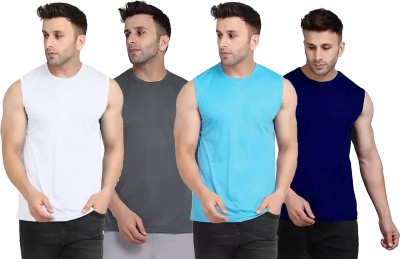 Think Tech Solid Men Round Neck White, Grey, Light Blue, Dark Blue T-Shirt